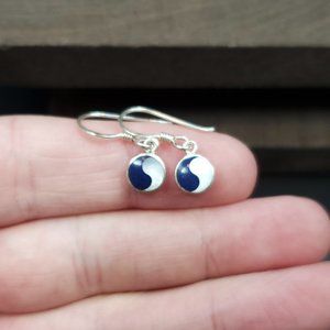Sterling Silver Dainty White Shell And Blue Stone Earrings